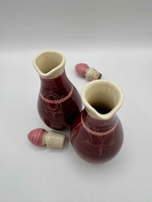 Vintage Handmade Ceramic Bottle Set For Oil and Vinegar-Donald Beckley
