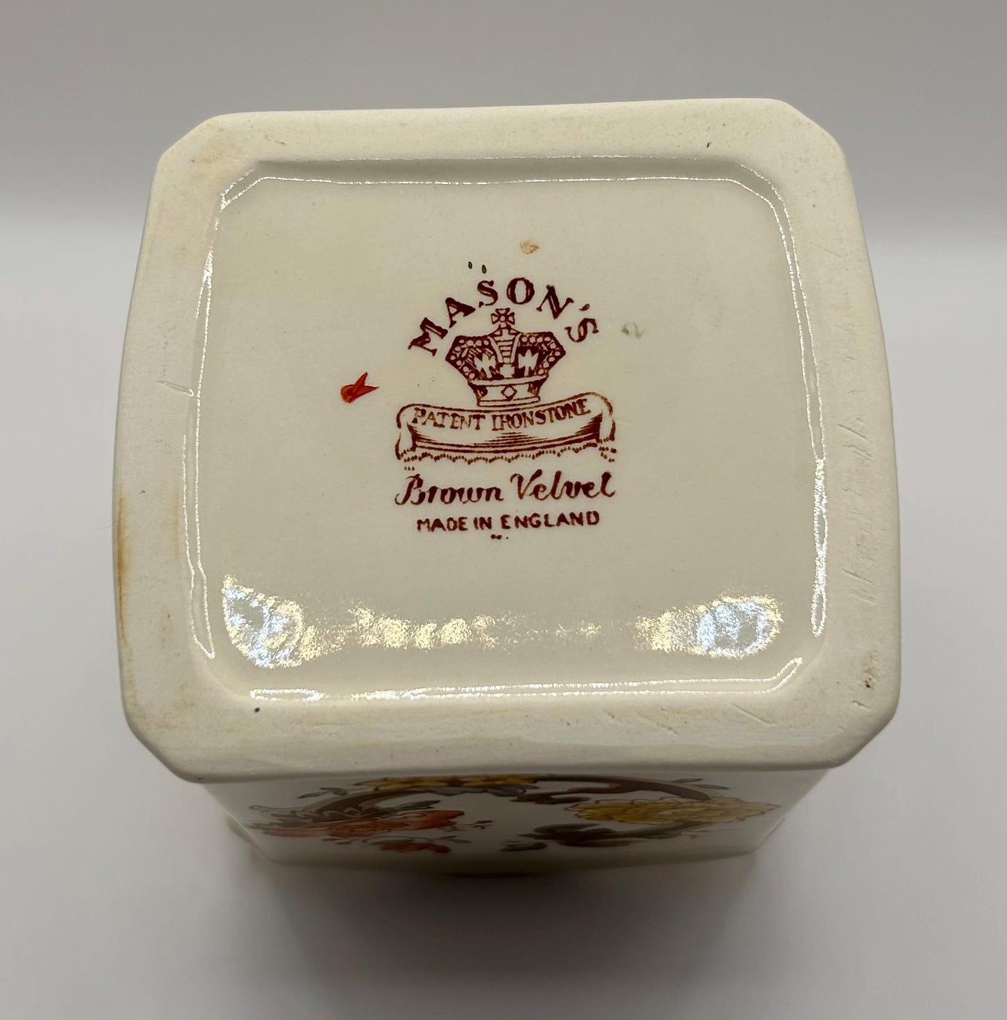 Vintage Mason's Brown Velvet Ginger Jar with Gilt Accents and Lid