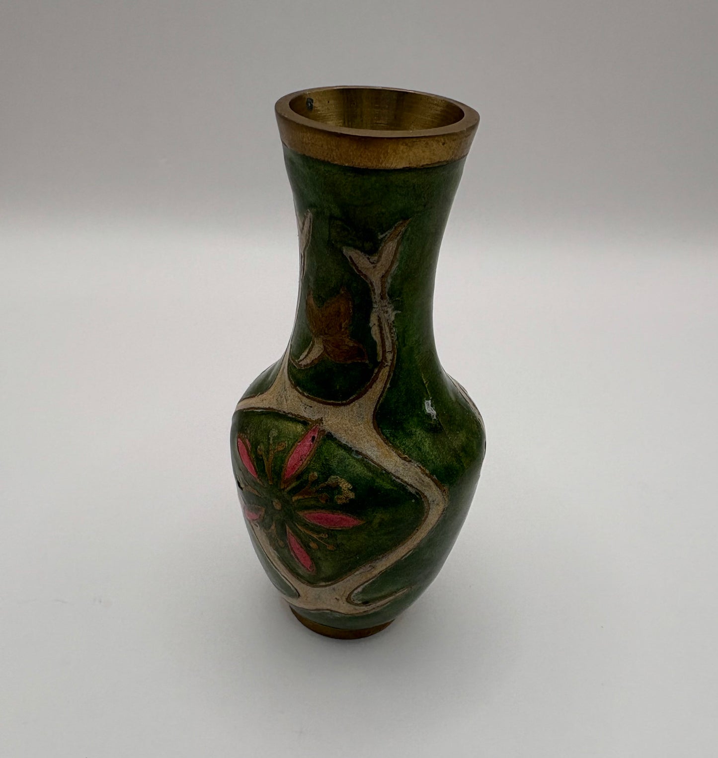 Vintage Brass Dragonfly Enamel Hand Painted Flower Vases