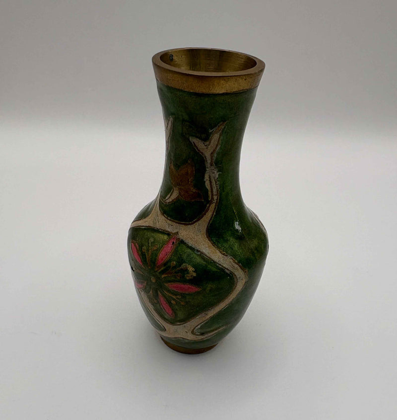 Vintage Brass Dragonfly Enamel Hand Painted Flower Vases