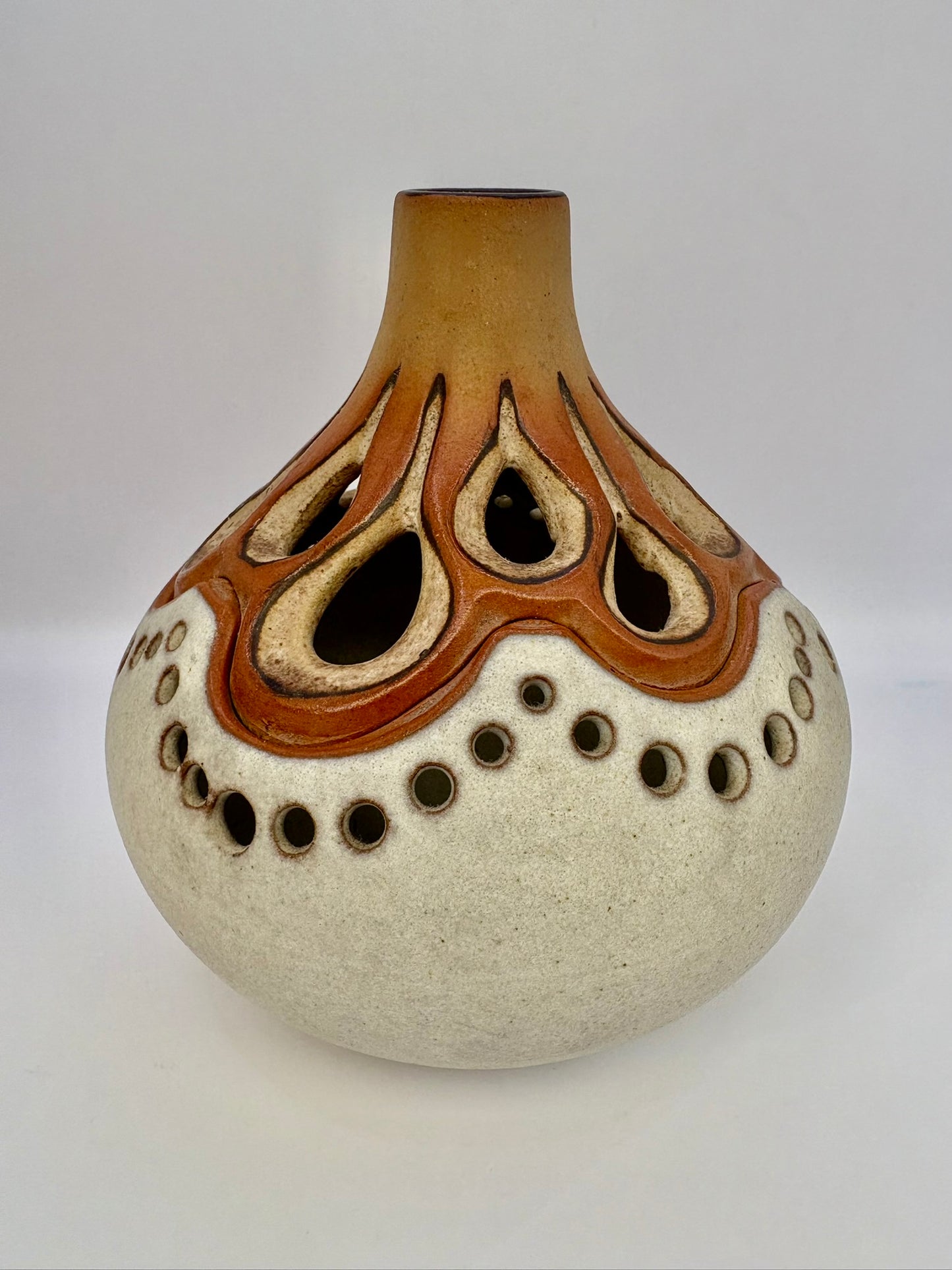Rustic 1970s stoneware studio pottery vessel with handcrafted design