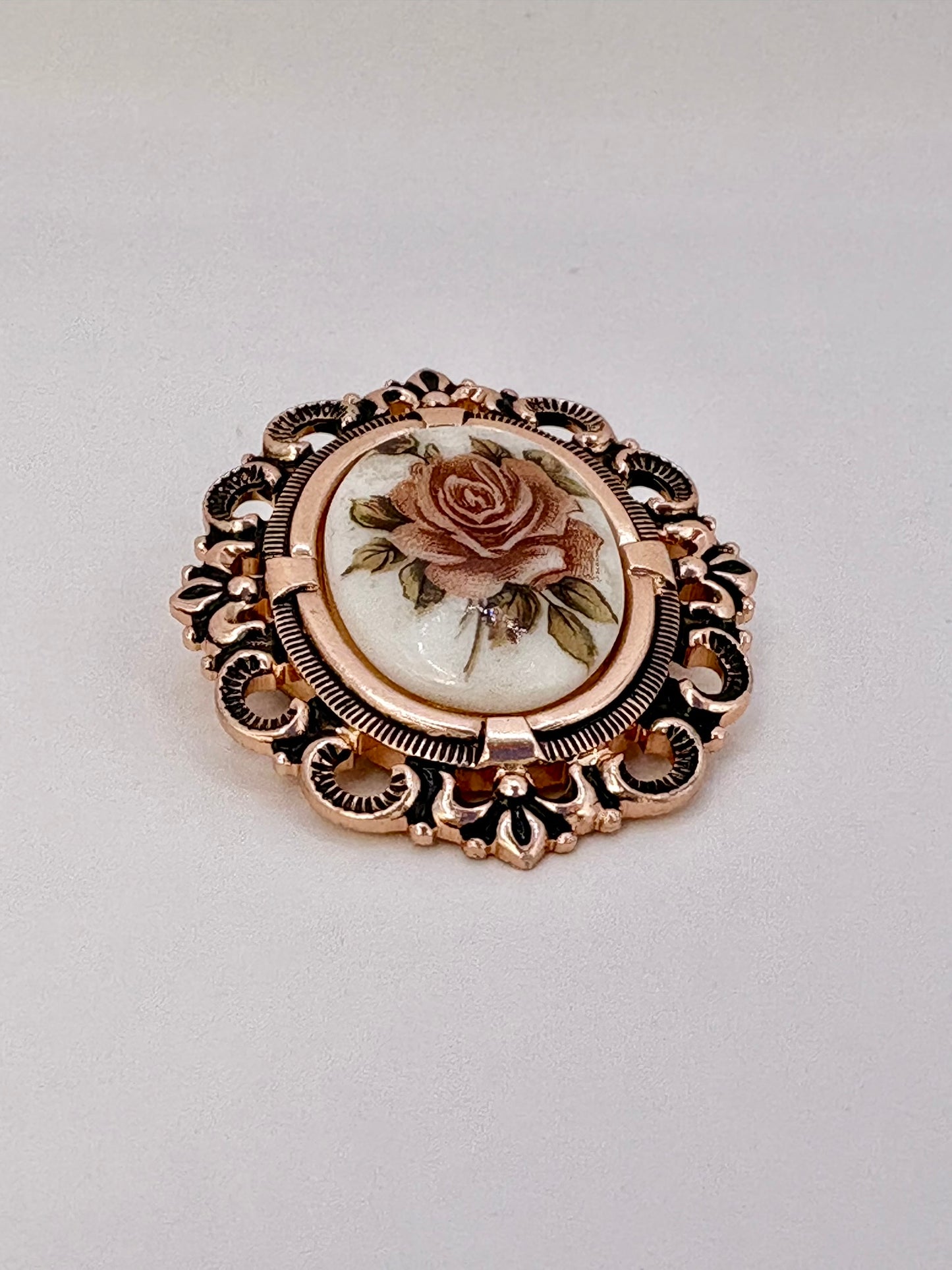 Hand painted ceramic clip-on brooch from West Germany in vintage style