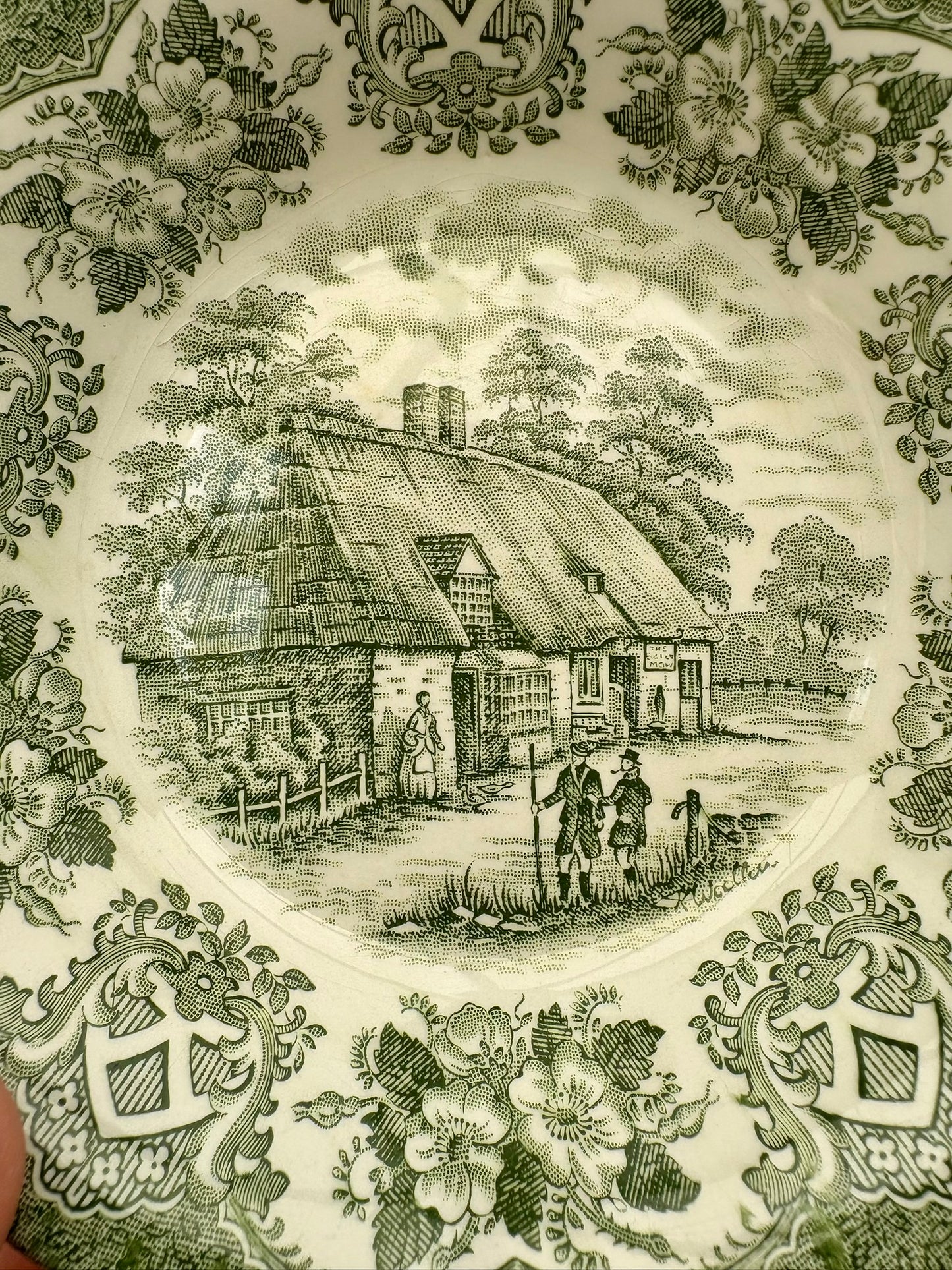 Set of two vintage English Ironstone Old Inns Series plates with hand engraved designs
