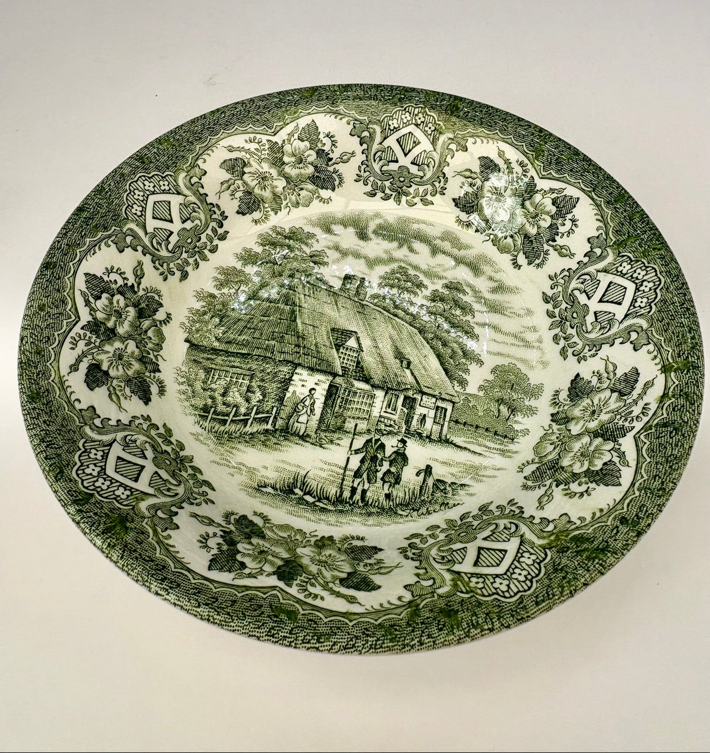 Set of two vintage English Ironstone Old Inns Series plates with hand engraved designs