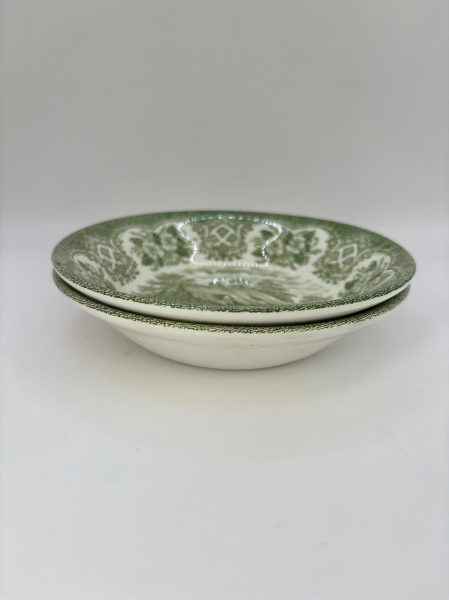 Set of two vintage English Ironstone Old Inns Series plates with hand engraved designs