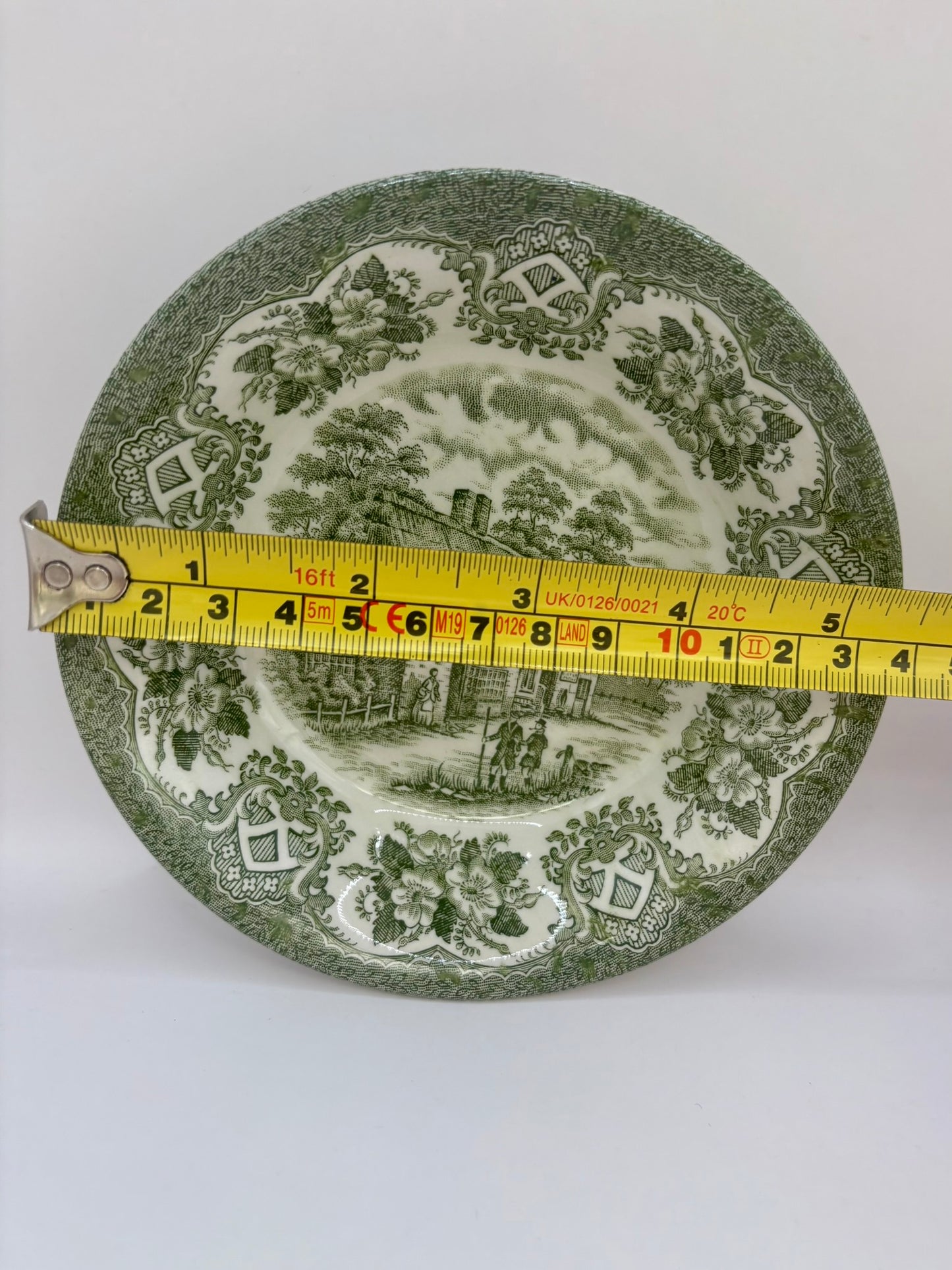 Set of two vintage English Ironstone Old Inns Series plates with hand engraved designs