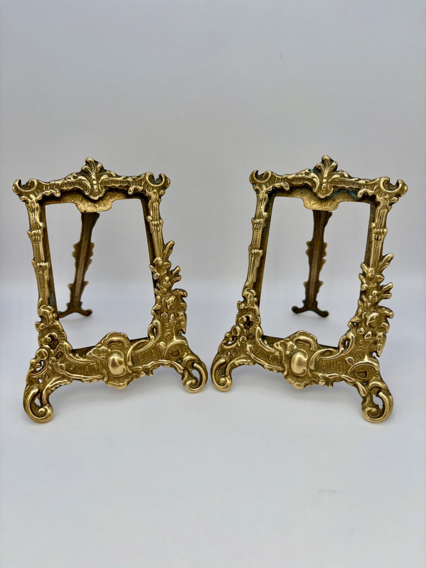 Pair of vintage brass easel stands for displaying pictures or photos