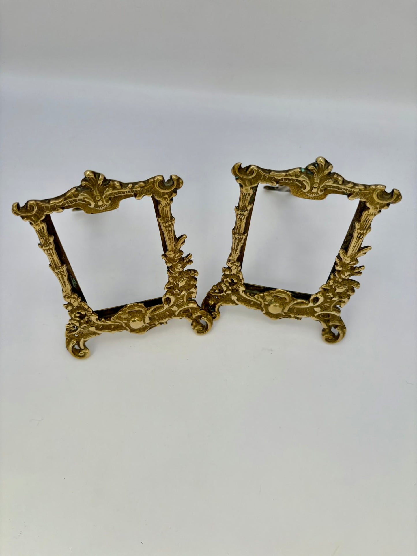 Pair of vintage brass easel stands for displaying pictures or photos