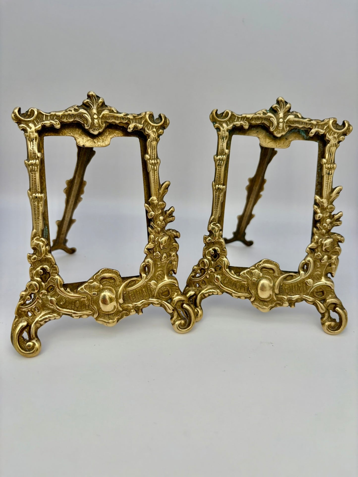 Pair of vintage brass easel stands for displaying pictures or photos