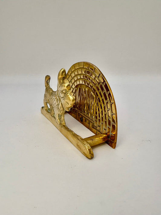 Vintage brass Scottie dog letter and napkin holder