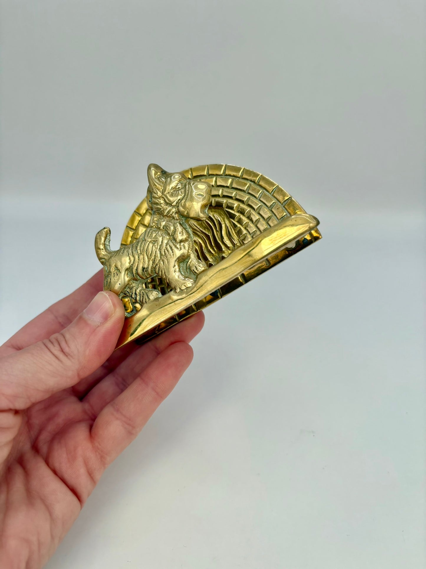 Vintage brass Scottie dog letter and napkin holder