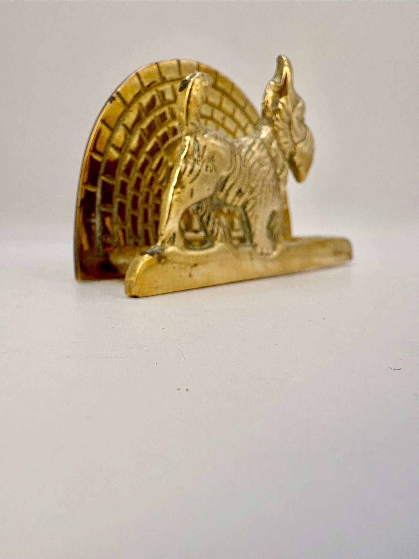 Vintage brass Scottie dog letter and napkin holder