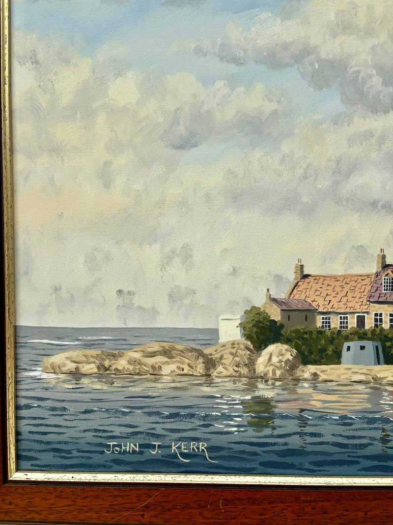 St. Mary’s Lighthouse Oil Painting by John J Kerr – Signed Art