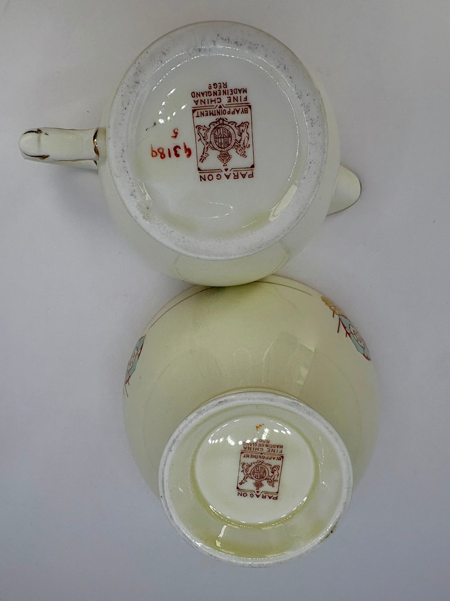 1930s Royal Paragon Art Deco creamer and sugar bowl set in bone china