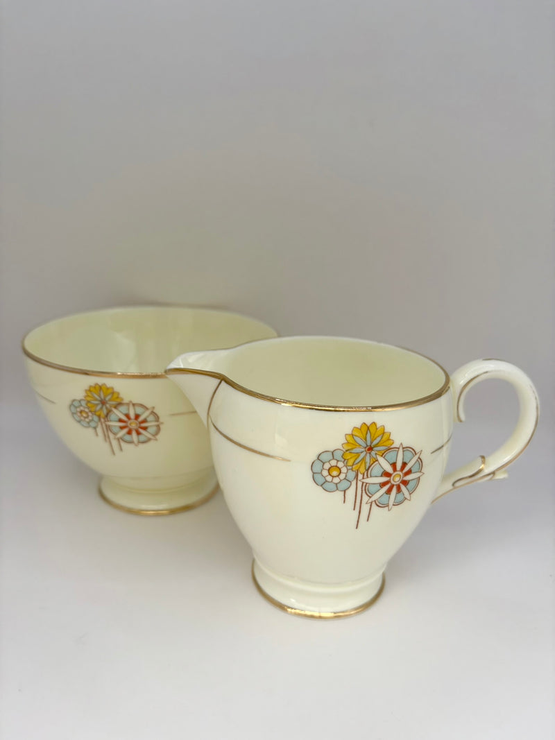 1930s Royal Paragon Art Deco creamer and sugar bowl set in bone china