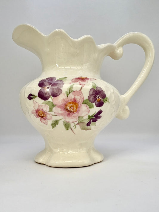 Vintage English ironstone floral jug with lion and unicorn crest