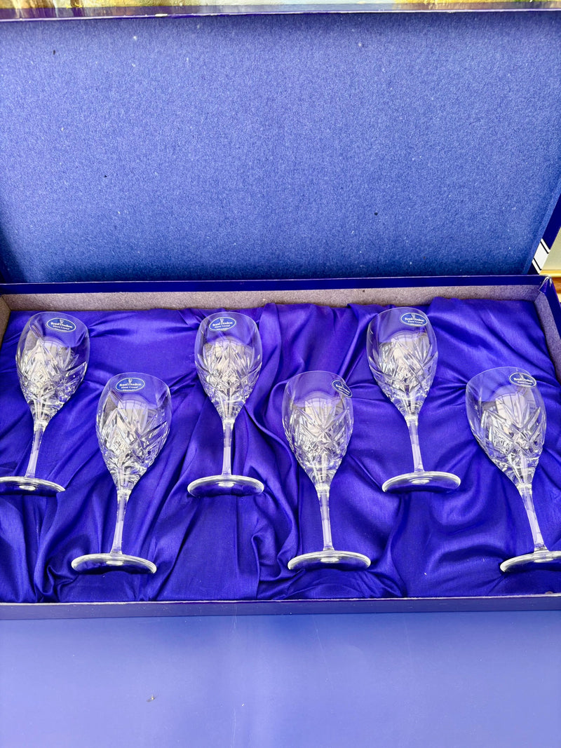 Set of six Royal Doulton Hellene cut crystal glasses
