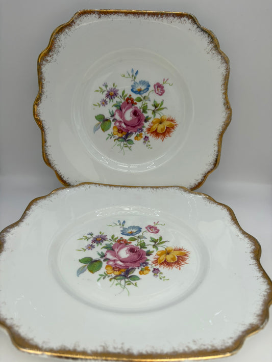 Set of 2 Elegant Bone China Square Serving Plates