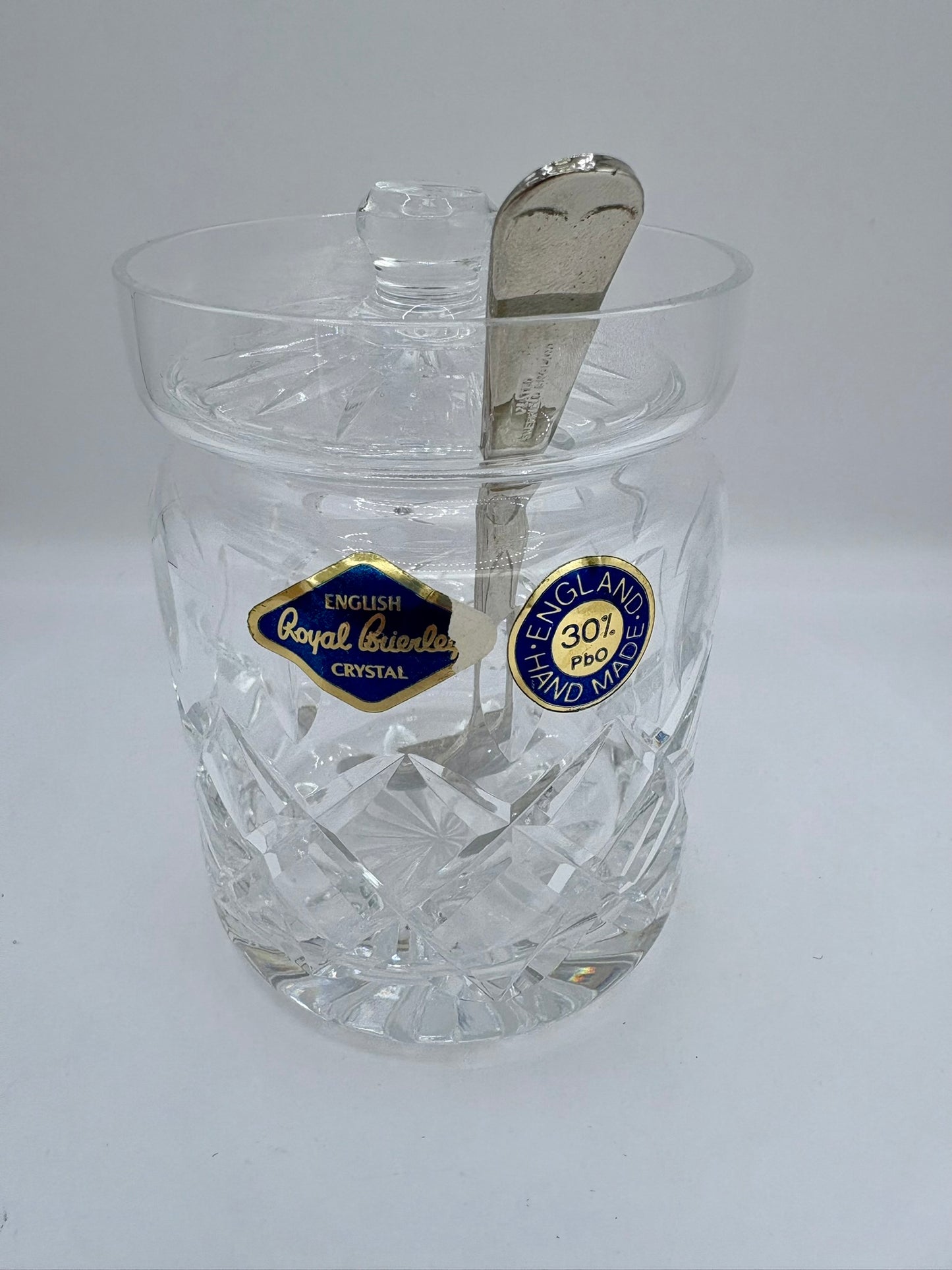 Royal Brierley Cut Crystal Jam Jar with Lid | Vintage 1980s Glass