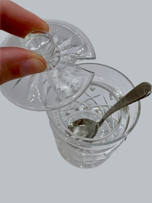 Vintage Royal Brierley cut crystal jam jar with lid from the 1980s