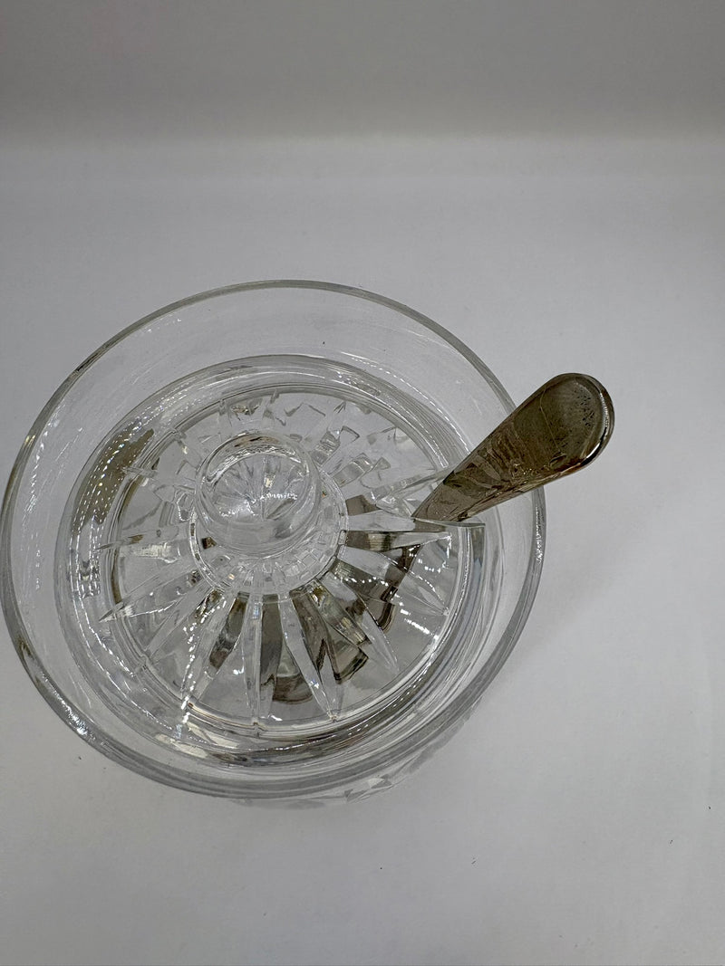 Clear glass bowl with decorative interior design on a white background