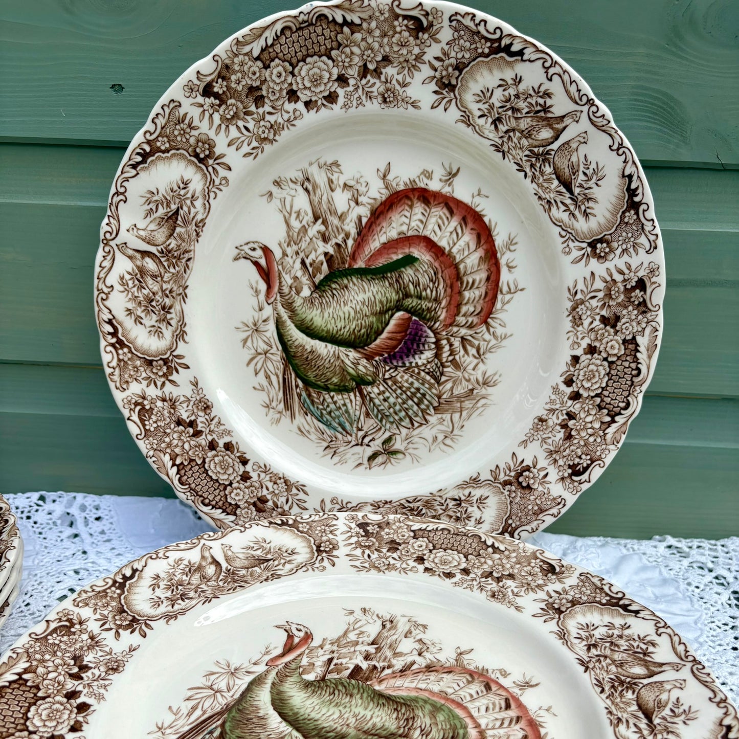 Set of 6 dinner plates | Wild Turkeys by Johnsons Brothers | Brown Transferware