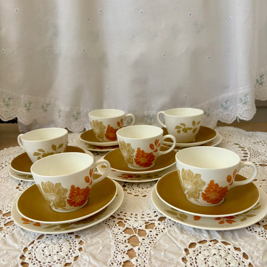 Vintage Wedgwood Lynton bone china tea set with cups, saucers, and plates