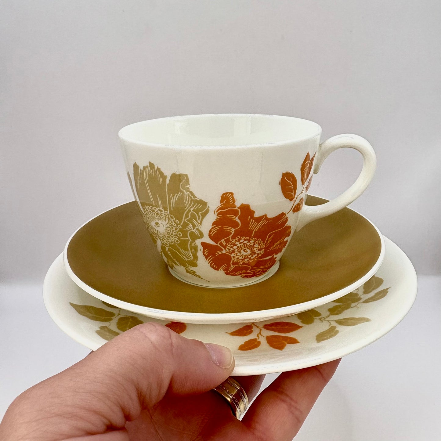 Vintage Wedgwood Lynton bone china tea set with cups, saucers, and plates