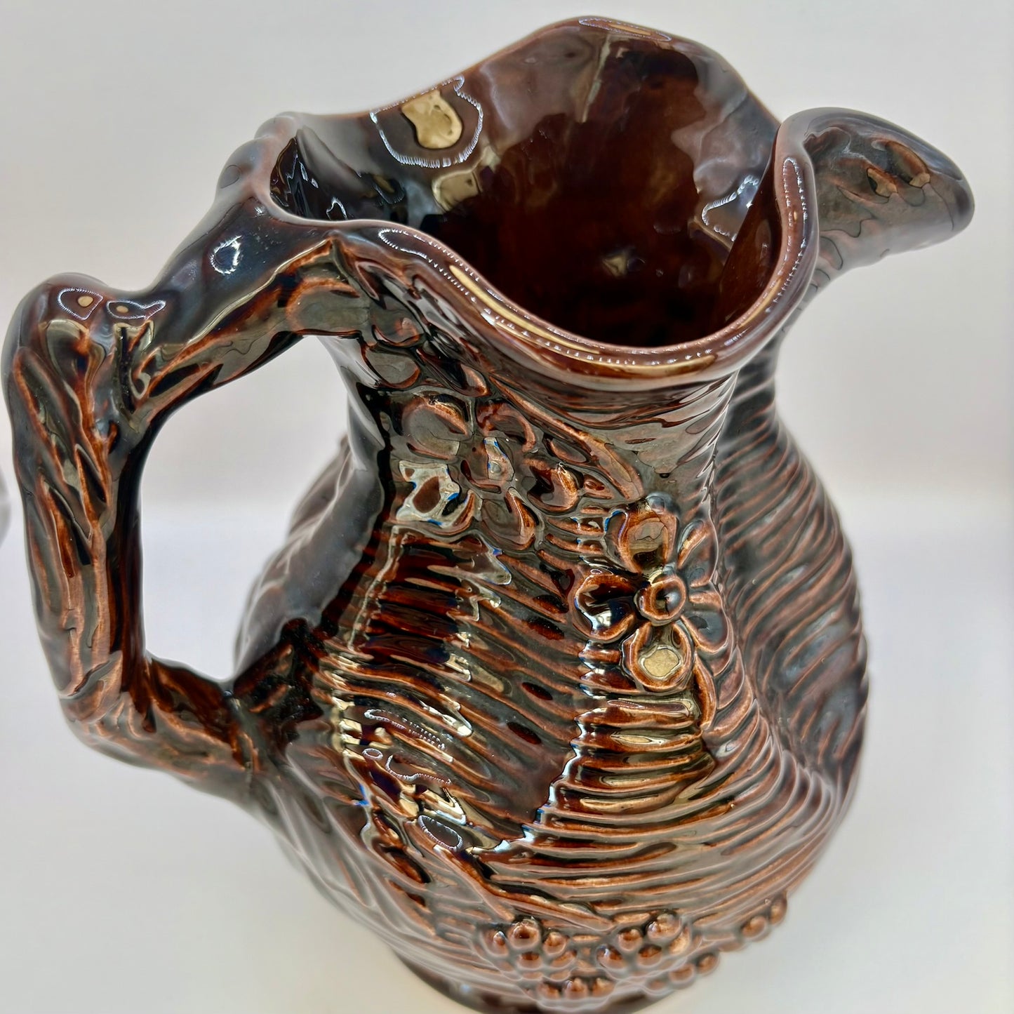 Rare vintage Govancroft Scotland brown pottery jug with unique design