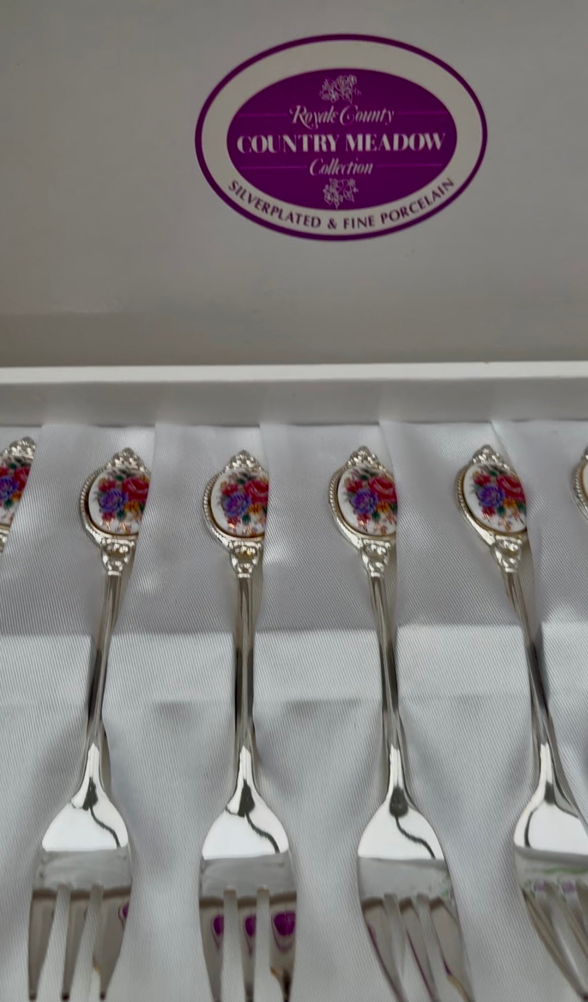 Vintage Royale County Meadow silver plated pastry forks and spoons set of 12