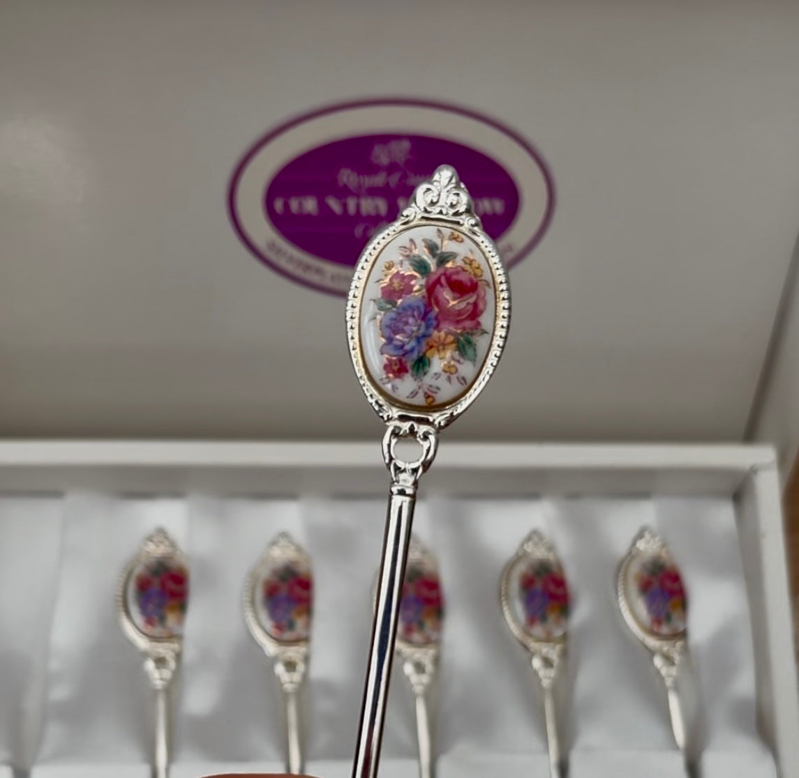 Vintage Royale County Meadow silver plated pastry forks and spoons set of 12