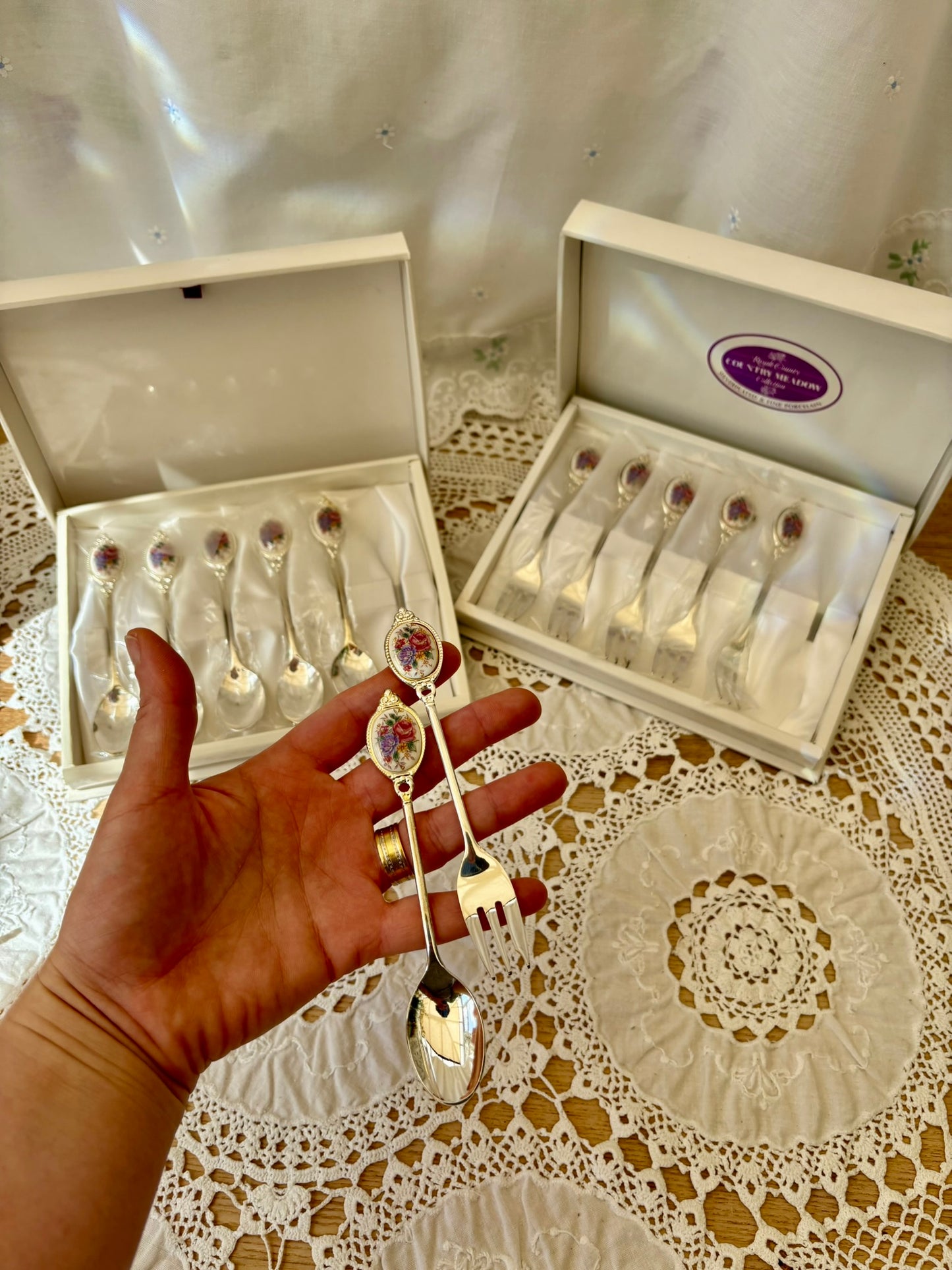 Vintage Royale County Meadow silver plated pastry forks and spoons set of 12