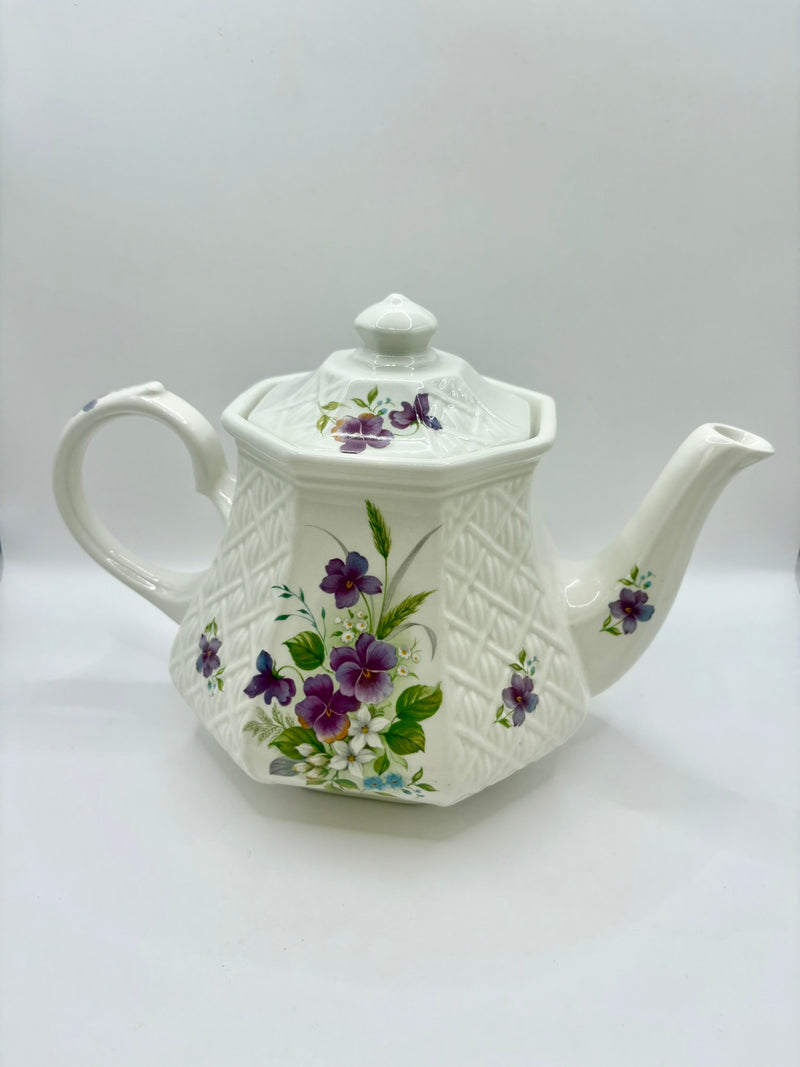Vintage Sadler Windsor floral teapot with pansy trellis and violets design