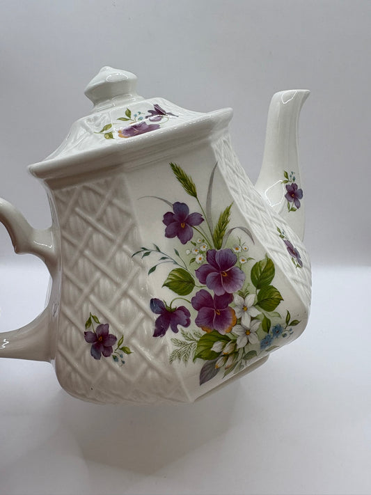 Vintage Sadler Windsor floral teapot with pansy trellis and violets design