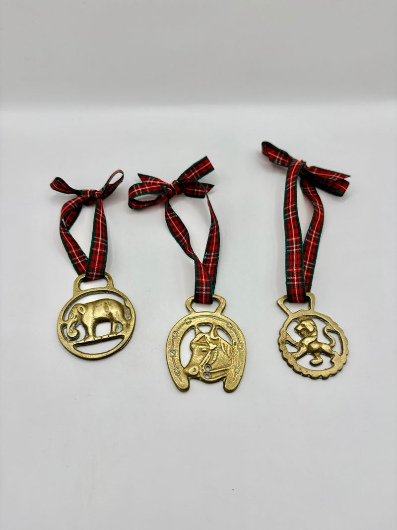 Set of 3 vintage horse brass medallions collectible equestrian ornaments