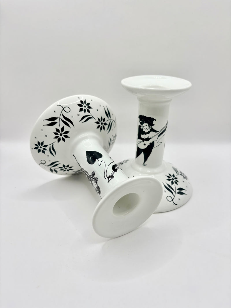 Poole Pottery Beardsley Collection Art Nouveau candlestick pair vintage