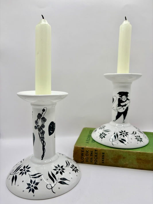 Poole Pottery Beardsley Collection Art Nouveau candlestick pair vintage