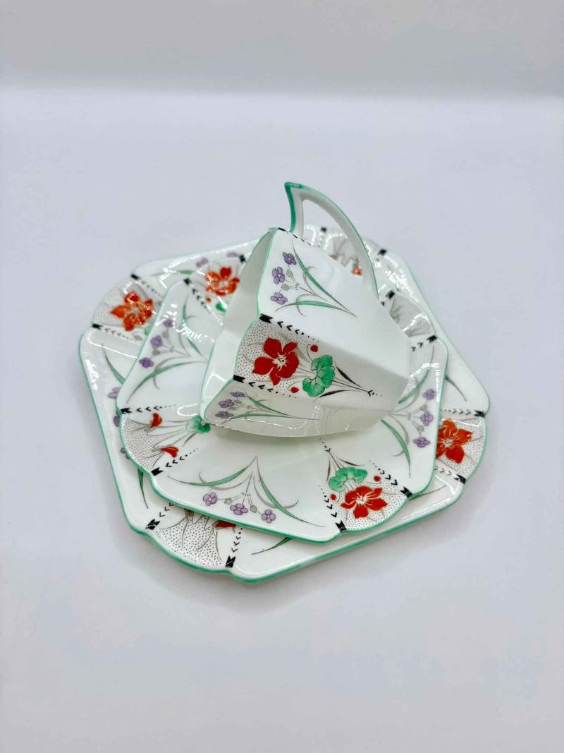 Shelley Pansies Queen Anne Trio and Creamer Vintage 1930 Demitasse