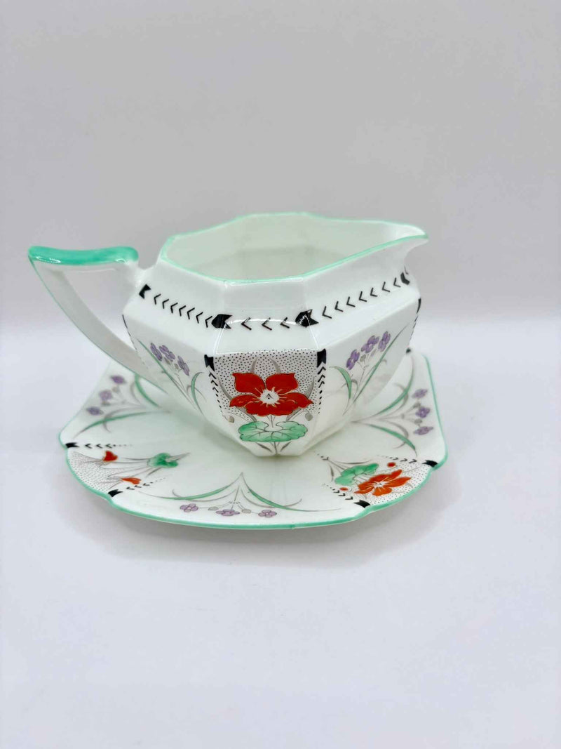 Shelley Pansies Queen Anne Trio and Creamer Vintage 1930 Demitasse
