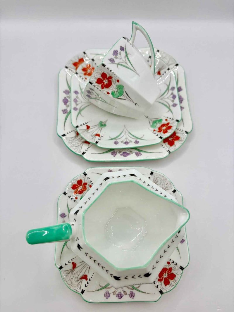 Shelley Pansies Queen Anne Trio and Creamer Vintage 1930 Demitasse