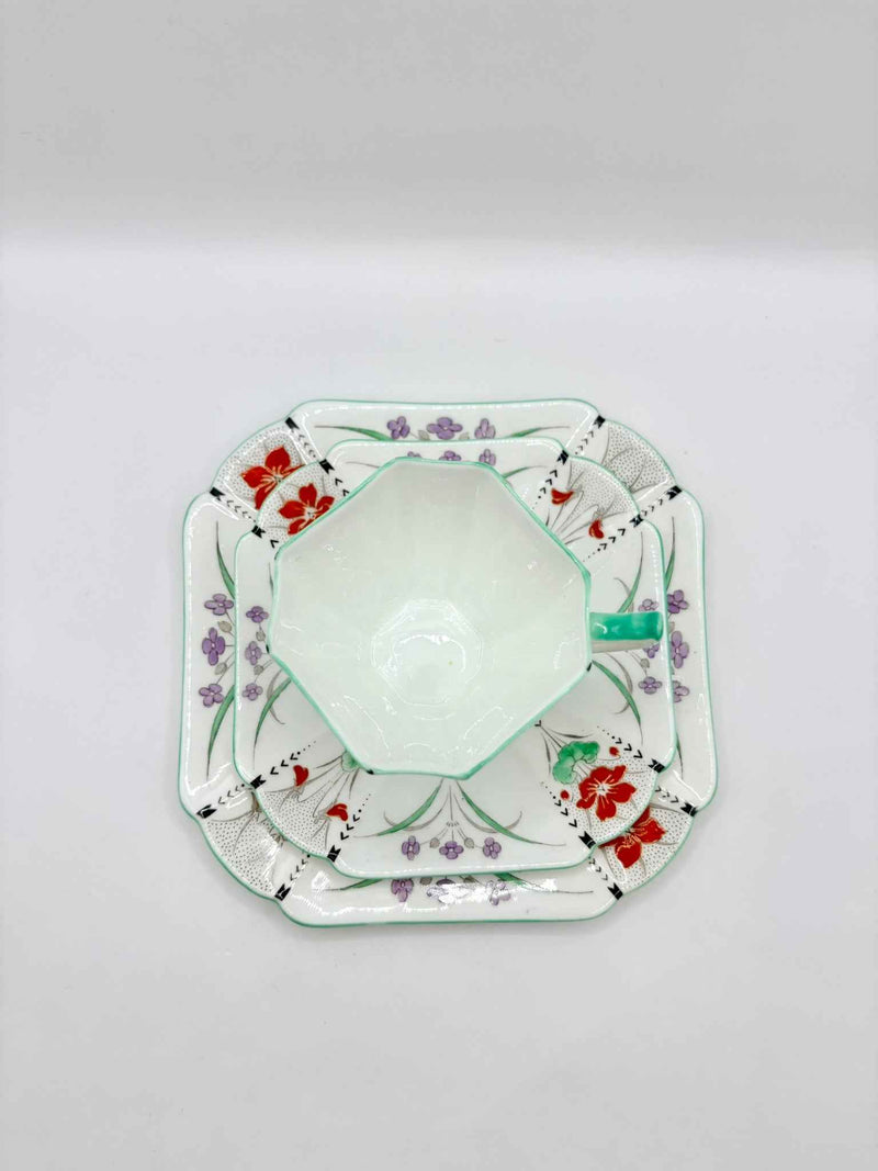 Shelley Pansies Queen Anne Trio and Creamer Vintage 1930 Demitasse