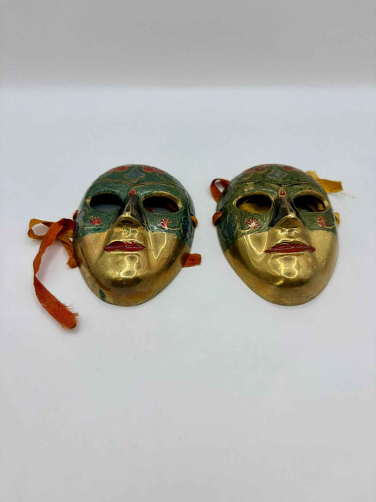 Vintage Painted Brass Ornament Set Decorative Collectible Pair