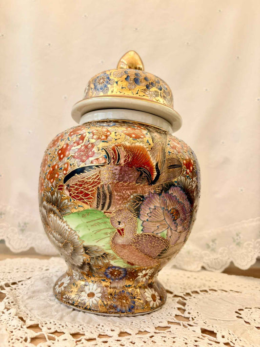 Antique Japanese Satsuma Lidded Urn Ginger Jar Collectible Vase