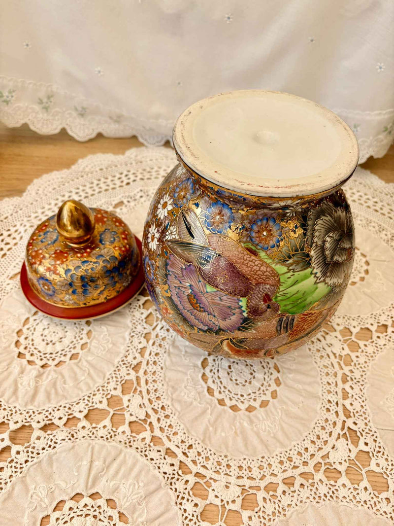Antique Japanese Satsuma Lidded Urn Ginger Jar Collectible Vase