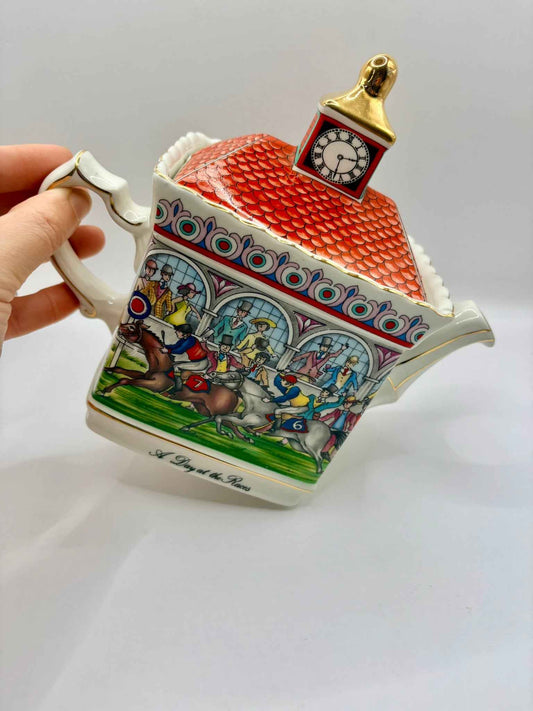 Sadler A Day at the Races Vintage Bone China Teapot 1980s
