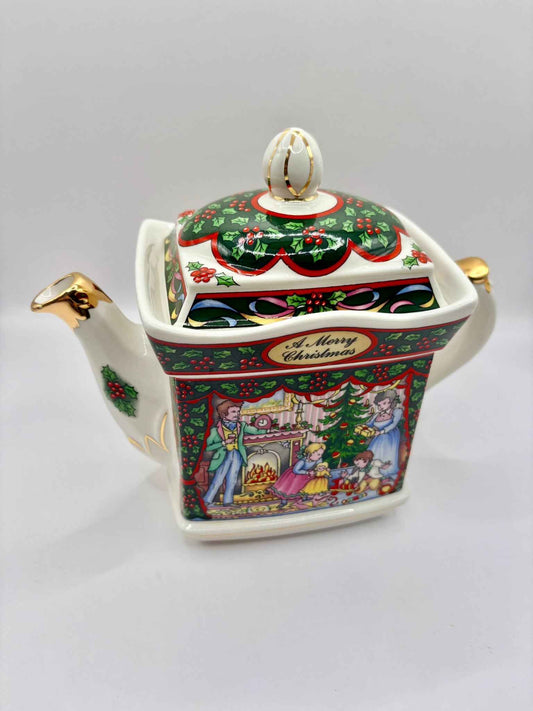 Vintage Sadler Christmas Morning Family Teapot Holiday Collectible