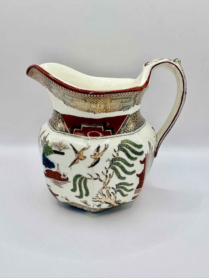 Antique George V Wedgwood Queen's Ware Polychrome Willow Pattern Jug c.1912