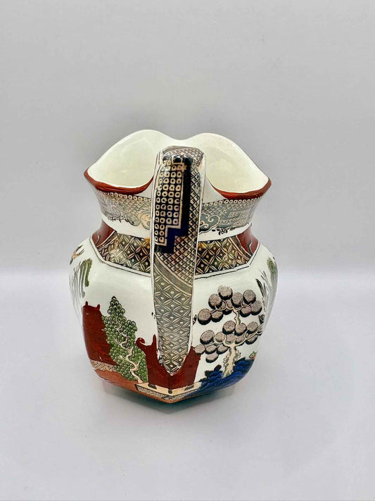 Antique George V Wedgwood Queen's Ware Polychrome Willow Pattern Jug c.1912