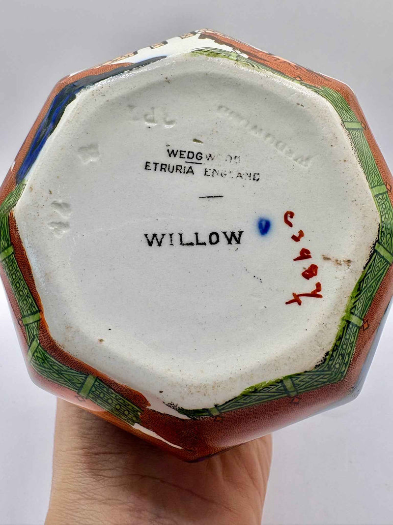 Antique George V Wedgwood Queen's Ware Polychrome Willow Pattern Jug c.1912