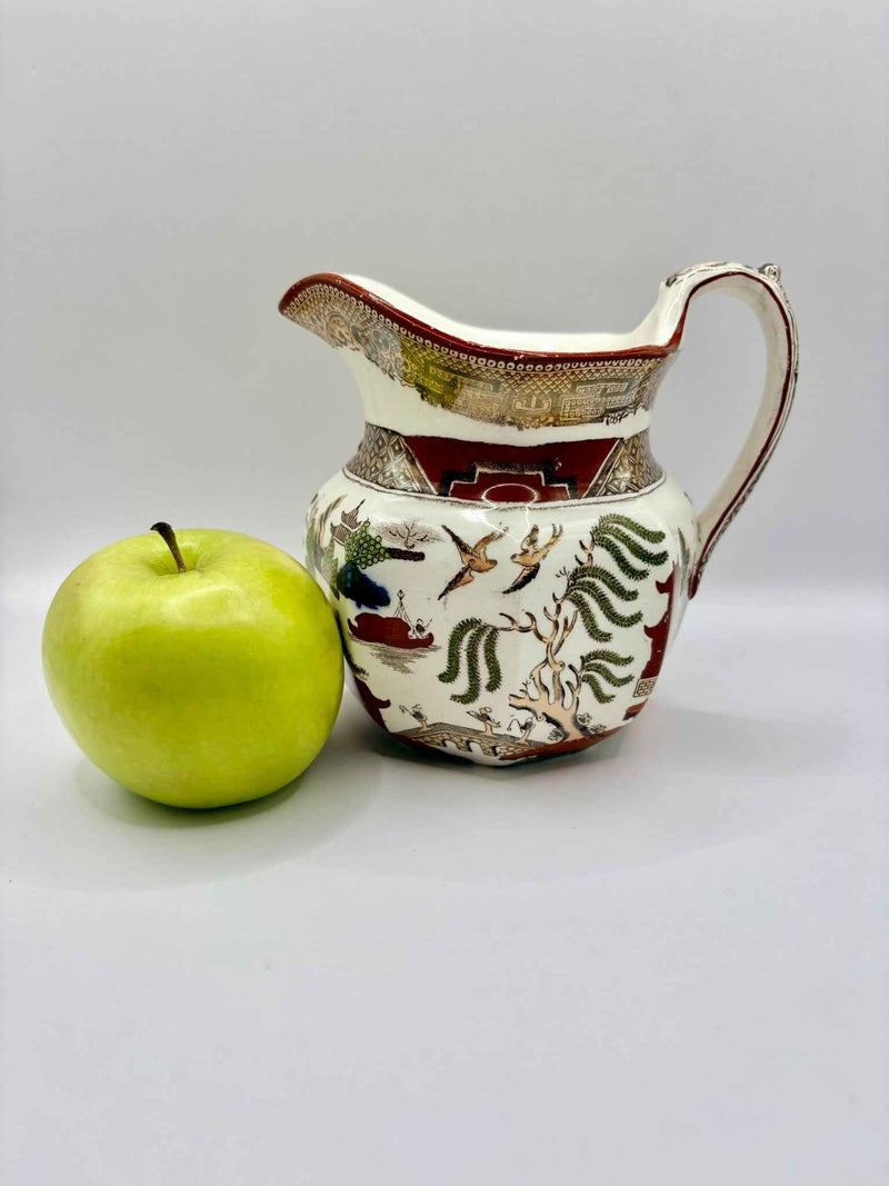 Antique George V Wedgwood Queen's Ware Polychrome Willow Pattern Jug c.1912
